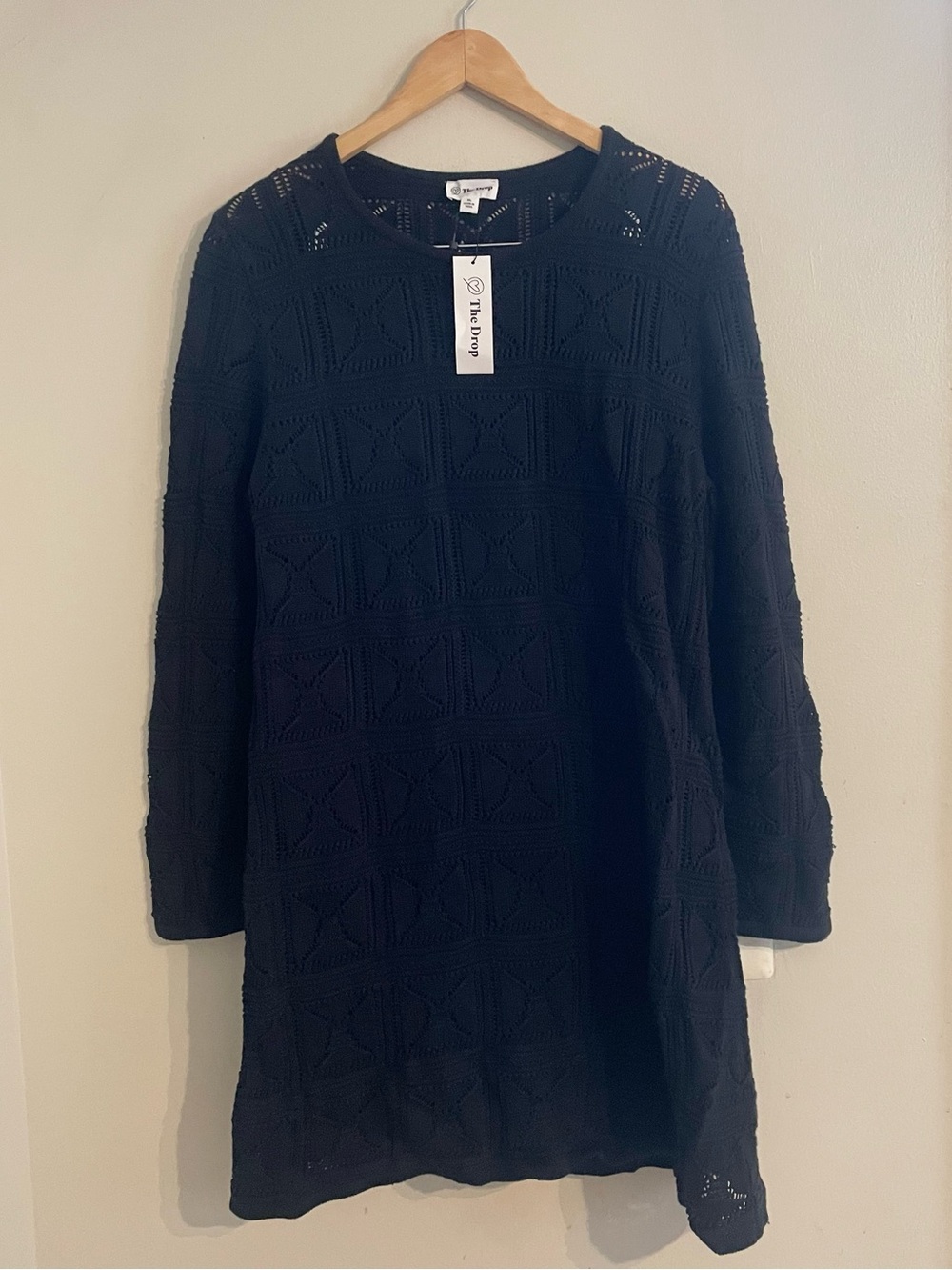 NWT- The Drop Women's Black Laney Crochet Knit Micro Mini Dress